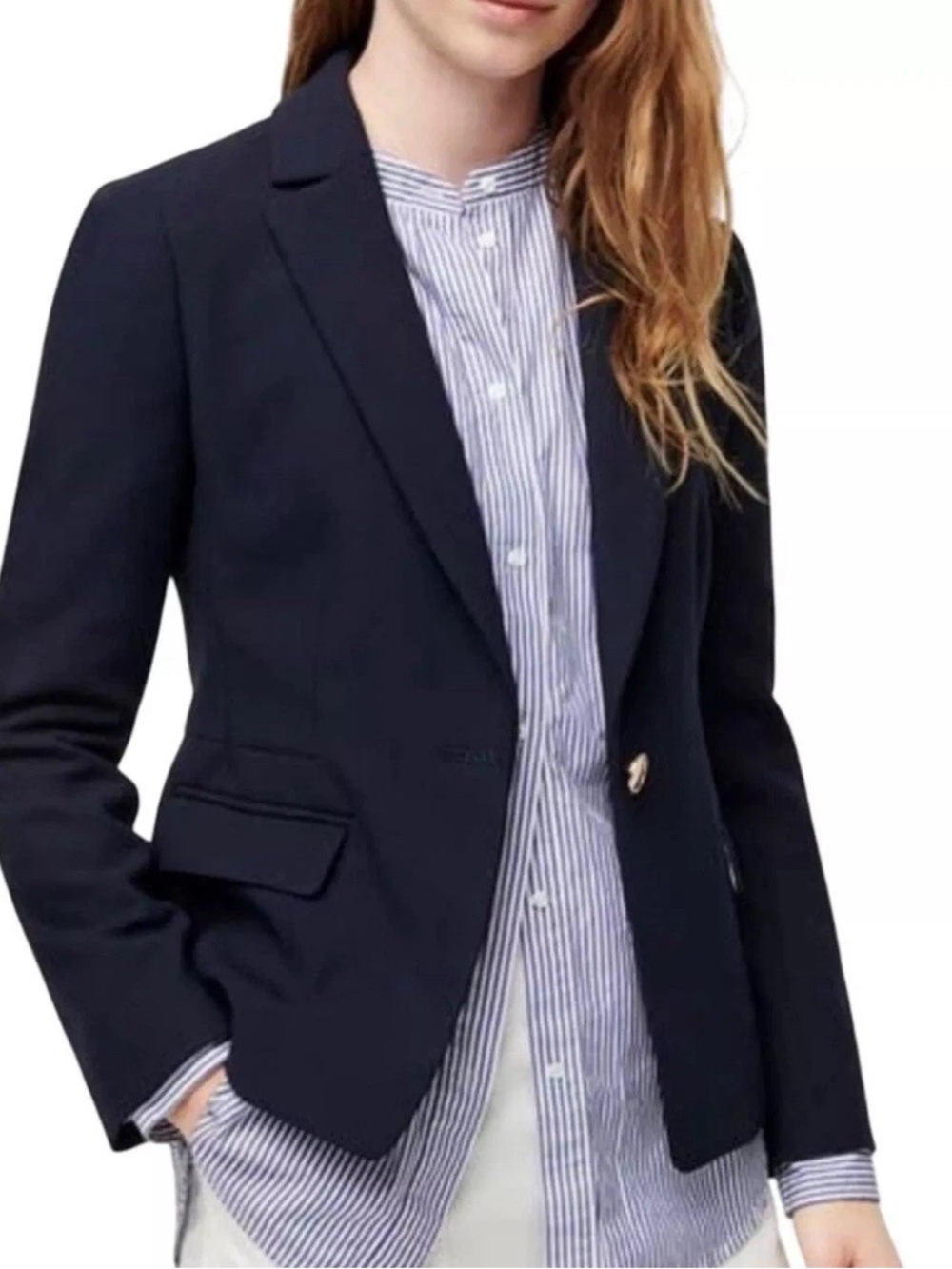J. Crew Navy Blazer Pleated Back Gold Button Size 16 Coastal Nautical Preppy - Picture 2 of 12